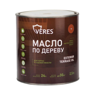 МАСЛО ПО ДЕРЕВУ "EXTERIOR TERRASE OIL" ДЛЯ НАРУЖНЫХ РАБОТ ТИК 2,5 Л (1/6) "VERES"