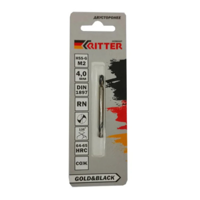 Сверло Ritter EС по металлудвухстороннее 4,0мм (HSS-G M2 Gold&Black) DIN1897RN(1шт в блист.)