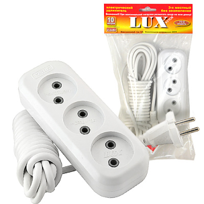 Удлинитель сетевой LUX У3-0-07 3-местный б/заз., 250В 10А, 7м