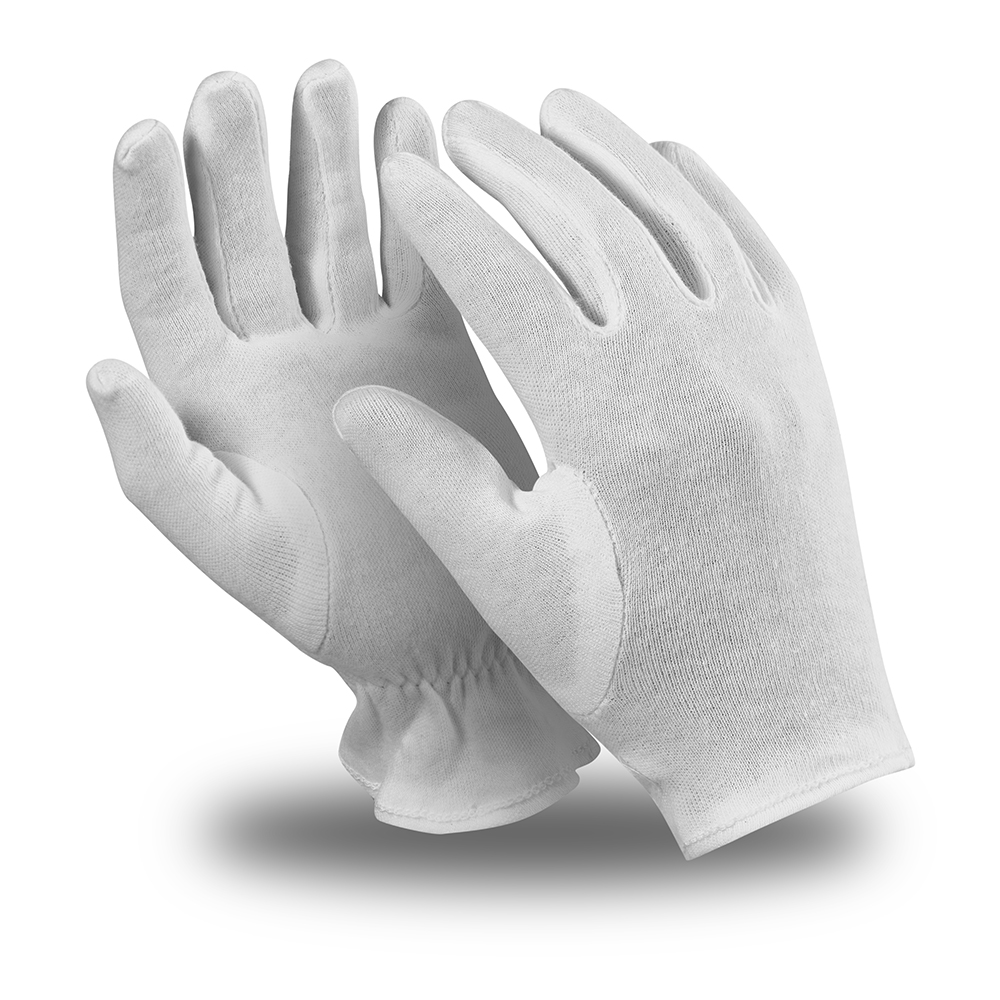 Перчатка шитая безворсовая из х/б полотна 100 %, интерлок, белого цвета, плотность 210г/м2.