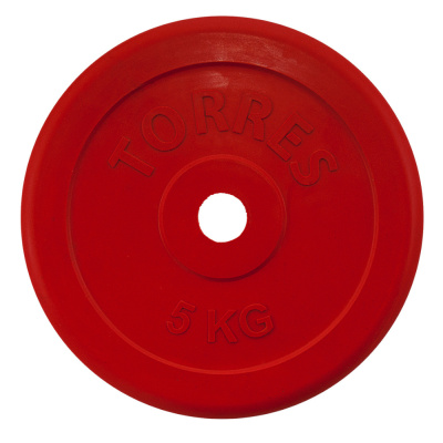Диск обрезин.  "TORRES  5 кг" арт.PL50405, d.25мм, металл в резиновой оболочке, красный