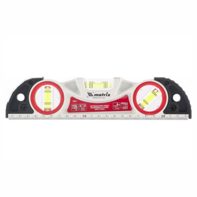 Уровень алюминиевый литой, фрезерованный, 3 глазка, две ударные площадки, 235 мм// Matrix