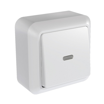 Выключатель ОПТИМА А110-386 о/у 1-кл. с подсв.белый с монтаж.пластиной,250 В 10А (инд.уп)