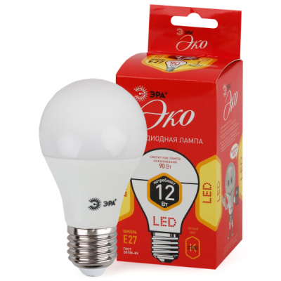 Лампа светодиодная, т/бел, 960lm ЭРА LED smd А60-12W-827-E27 ECO
