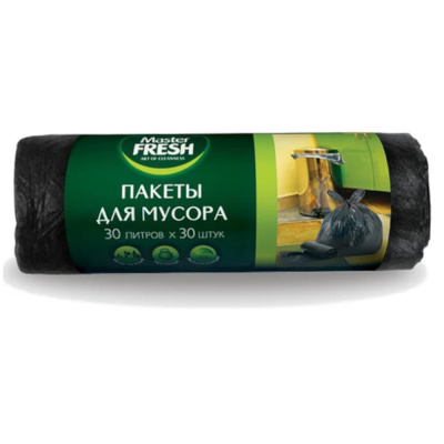 Пакеты для мусора 30л рулон 30шт. (черные) 7мкм "MASTERFRESH"