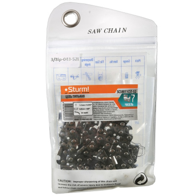 Цепь Sturm! 52 звена, паз 0,043", шаг 3/8", КВАДРАТНЫЙ ХРОМИРОВАННЫЙ, КАЛЕНЫЙ зуб SC38011CST-52 
