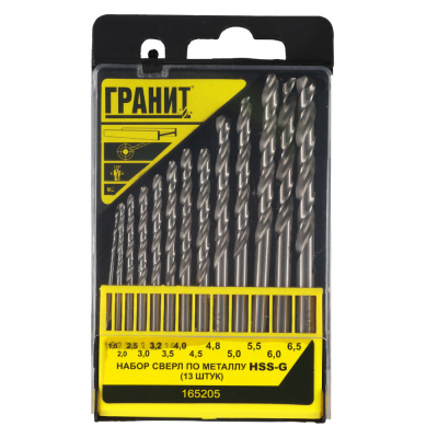 НАБОР СВЕРЛ ПО МЕТАЛЛУ ГРАНИТ HSS-G из 13 штук (пластик.упаковка)