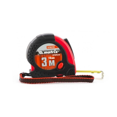 Рулетка Matrix Status magnet fixation, 3м*16мм, обрезин. корпус, зацеп с магнитом