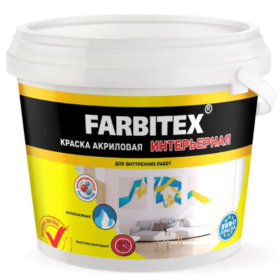 Краска акриловая интерьерная (6,0кг) белоснежная FARBITEX
