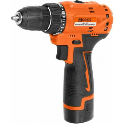 Дрель аккумуляторная бесщеточная Союз, 12 В, 45 Нм, 1 акк., 2,0 Ач, картон ДШС-12П1 