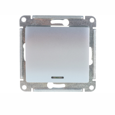 Выключатель одноклавишный, с подсветкой, в рамку, схема 1А, алюминий