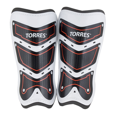Щитки "TORRES Training" арт.  FS1505S-RD, р. S, без голеностопа, две заст. на лип, черно-бело-красн