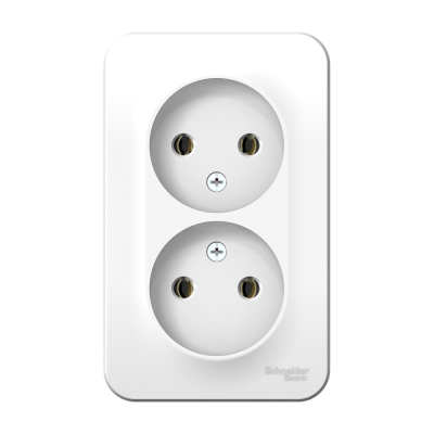 Розетка наружная двойная без заземления, без шторок, с изолирующей пластиной, 16А, 250В, белый BLANC