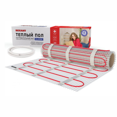 Теплый пол, нагревательный мат Classic RNX-1,5-225 1,5м?, 0,5х3м, 225Вт двухжильный, с экраном REXAN