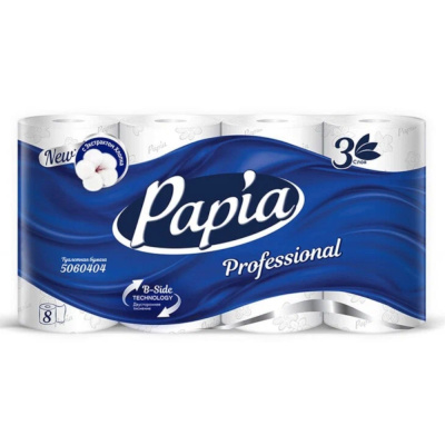 Бумага туалетная Papia Professional 3сл бел 100%цел 140л 8рул/уп