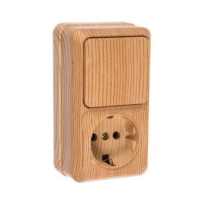 Блок розетка+выкл. верт. 10(16)А-250В, IP20, ОУ, сосна Intro Quadro 2-705-11