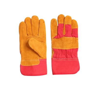 Перчатки спилковые комбинированные (2107), желтый/красный, иск. мех, 1/72