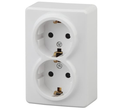 Розетка ЭРА 2х2P+E Schuko, 16A-250В, IP20, ОУ, Эра Эксперт, белый, 11-2205-01 (1/12) 