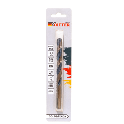 Сверло по металлу Ritter EC 11,0 мм (HSS-G M2 Gold&Black) DIN 338 RN (1 шт в блистере) (250/50/1)