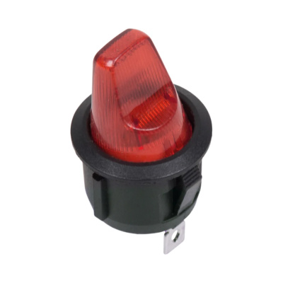 Выключатель клавишный круглый 12V 16А (3с) ON-OFF красный  с подсветкой  (10/2000)