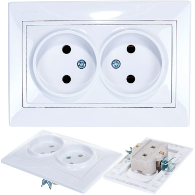 Розетка двойная без заземления белая MIRA