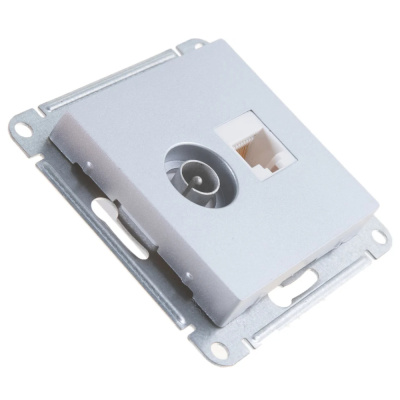 Розетка ATLASDESIGN двойная компьютерная+ТВ RJ45+TV категория 5E механизм алюминий