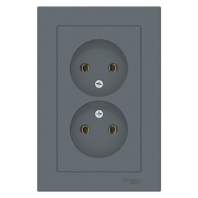 Розетка ATLASDESIGN двойная без заземления 16А в сборе грифель