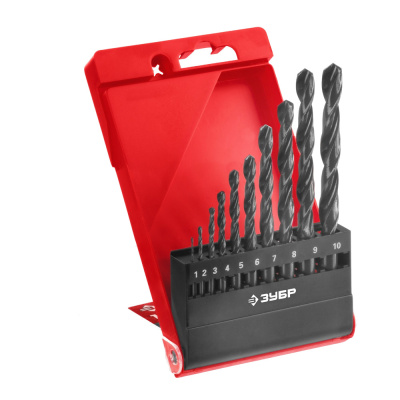 Набор сверл по металлу 10 шт (d=1-10 мм), быстрорежущая сталь, класс В, ЗУБР 29605-H10, МАСТЕР-10
