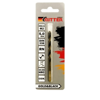 Сверло по металлу Ritter EC  5,5 мм (HSS-G M2 Gold&Black) DIN 338 RN (1 шт в блистере) (1000/250/1)