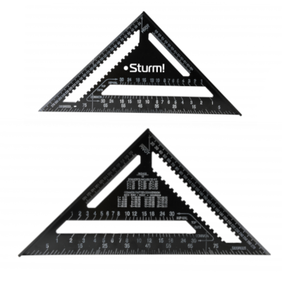 Угольник 300мм, алюминиевый сплав, чёрная оксидация, белая шкала, Sturm!