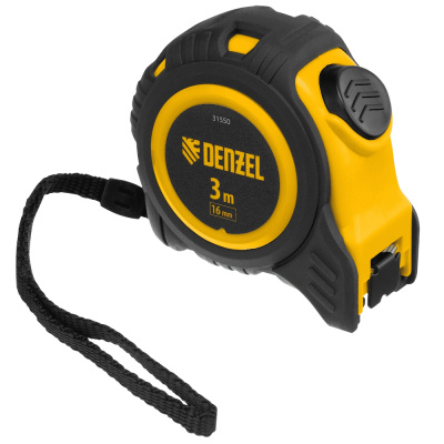 Рулетка 3м х 16мм, обрезиненный корпус, автоматическая фиксация// Denzel