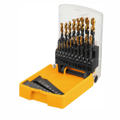 Набор сверл по металлу, 1-10 мм, HSS-Tin, Golden Tip, 19 шт// Denzel