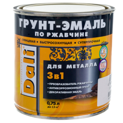 ГРУНТ- ЭМАЛЬ ПО РЖАВЧИНЕ "DALI"  3 В 1 СЕРЕБРИСТЫЙ АЛЮМИНИЙ (RAL 9006)  0,75 Л (6) "РОГНЕДА"