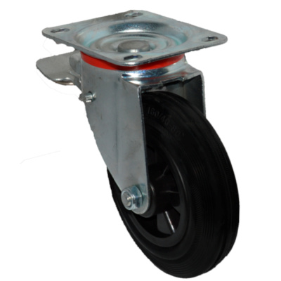 Колесо для мусорных контейнеров УСИЛЕННОЕ поворотные с тормозом 160мм (SCB63KU)