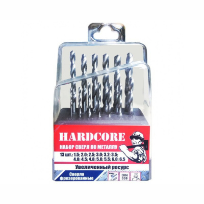 Набор сверл по металлу 13шт.(1,5-6,5 через 0,5мм, 3,2, 4,8мм) "Hardcore" 140000
