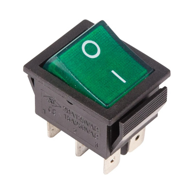 Выключатель клавишный 250V 15А (6с) ON-ON зеленый  с подсветкой  REXANT, 36-2352