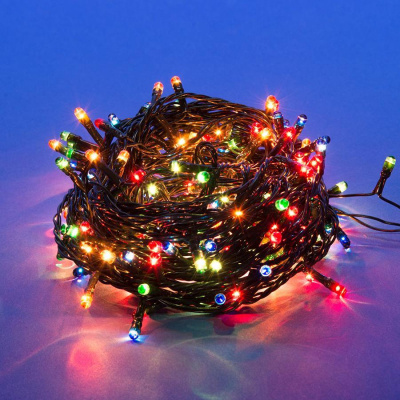 Гирлянда с контроллером 25м. 500 миниламп накаливания. Разноцветный свет. Провод зеленый. TM Uniel.