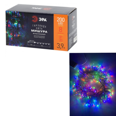 Гирлянда LED Мишура 3 м белый провод, мультиколор,  220V ENIN - WM ЭРА