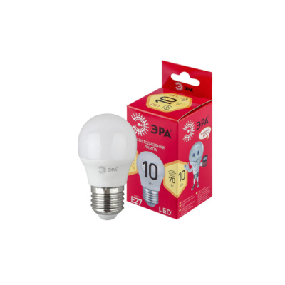 Лампа светодиодная, т/бел, 800 lm ЭРА LED smd P45-10w-827-E27 RED LINE