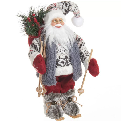 Сувенир новогодний Санта-Клаус на лыжах с подарками, 30 см, красный/серый/белый