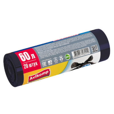 Пакеты для мусора повыш. прочности POPULAR 60л рулон 20шт черные 11мкм