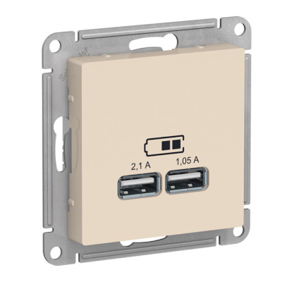 Розетка ATLASDESIGN USB 5В 1 порт x 2,1 А 2 порта х 1,05 А механизм бежевый
