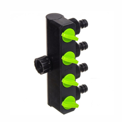 Распределитель для шланга 4-х каналльный, с регулировкой подачи воды, быстросъемный, на кран с наруж