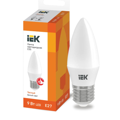 Лампа светодиодная LED 9вт Е27 тепл о-белый матовая свеча ECO