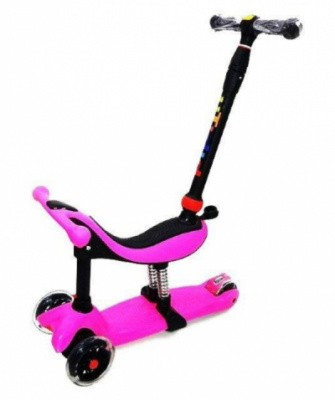 Самокат-трансформер с ручкой для детей 3-12 лет,макс.нагрузка 50кг,BIBITU ONE розовый
