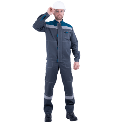 Костюм РАЦИОНАЛИЗАТОР, серый-бирюза, 100% х/б, (куртка, полукомбинезон) ( 88-92, 182-188)