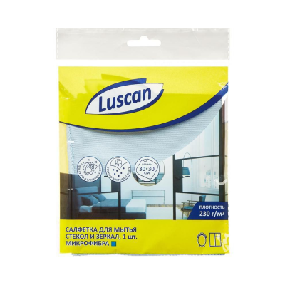 Салфетка хозяйственная Luscan из микрофиб д/стекол и зеркал 230г/м2 30х30см