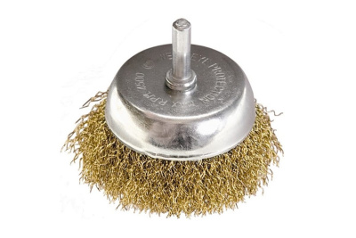 Щетка для дрели, 75 мм, "чашка" со шпилькой, латунированная витая проволока // MATRIX