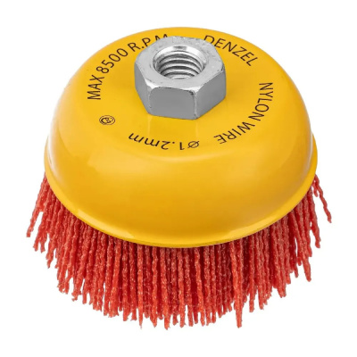 Щетка для УШМ, 100 мм, Чашка, нейлоновая щетина, М14// Denzel