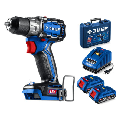 Дрель-шуруповерт бесщеточная, кейс, ПРОФЕССИОНАЛ ЗУБР  КОМПАКТ #2 20 В, 50 Н·м, 2 АКБ LMS (2 А·ч)